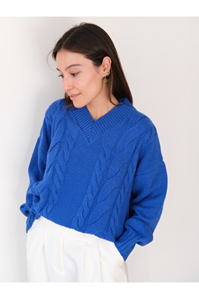 SolQ supradimensionat Pulover elegant pentru femei, cu decolteu în V, cu textura moale, elegant, tricotat