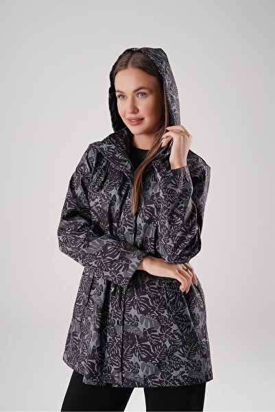 Butik Ayseba Kadın Büyük Beden Desenli Yağmurluk Trenç