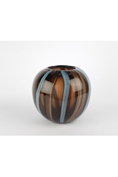 Mikasa Moor Brown Blue Striped Glass Vase 20X23Cm