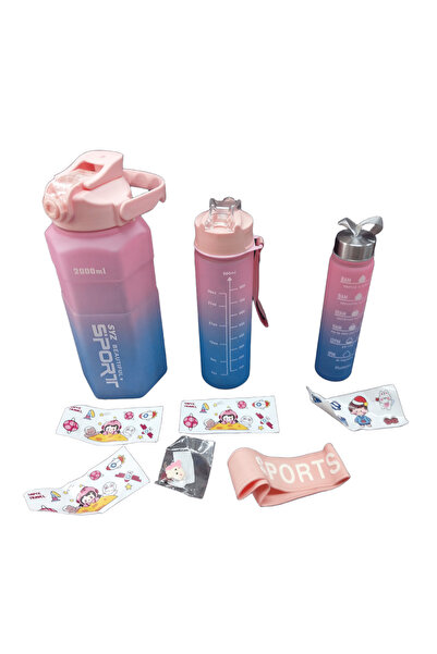 BLUEST SHOP Matara 3'Lü Set 2 Lt+750Ml+250Ml Motivasyon,Spor Su Matarası Su Ş...