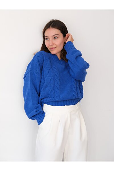 SolQ Oversized Women's V-Neck Elegant Soft Textured Stylish Hair Knit Sweater