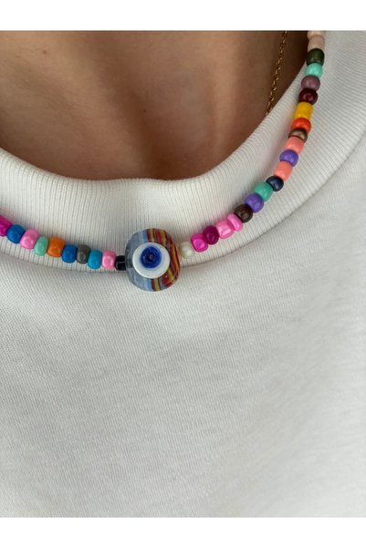 DeNors Sand Beaded Glass Evil Eye Beaded Necklace |   Women's Necklace |   Trend Handmade Necklace