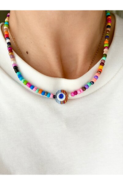 DeNors Sand Beaded Glass Evil Eye Beaded Necklace |   Women's Necklace |   Tr...