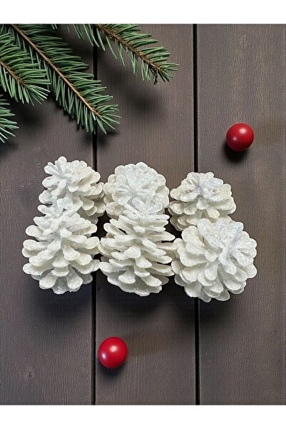 Happyland Christmas Tree Ornament White Glitter Pine Cone Set of 6 Christmas Pine Cone Ornament 5 cm Hpy26057