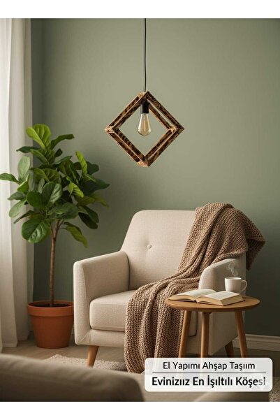 Home Otantik Avize Ahşap Doğal Avize Kare