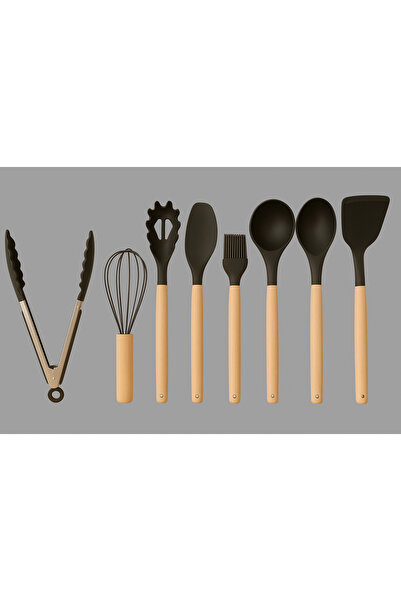 ceviz home züccaciye tekstil ltd şirketi 9-Piece Bamboo Handle Black Silicone Spoon Set – Heat Resistant, Stylish and Durable Kitchen Set