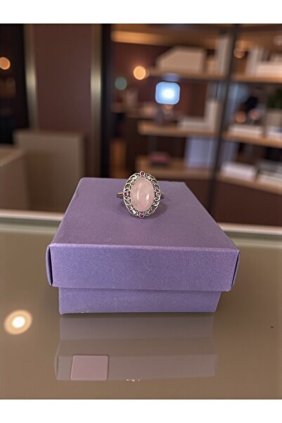 Taş-Mir Pembe Kuvars Taşı Doğal Taş Ayarlamalı Yüzük