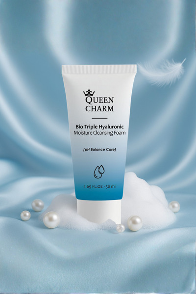 QUEEN CHARM رغوة تنظيف الوجه المرطبة المكثفة بثلاث طبقات من حمض الهيالورونيك ...