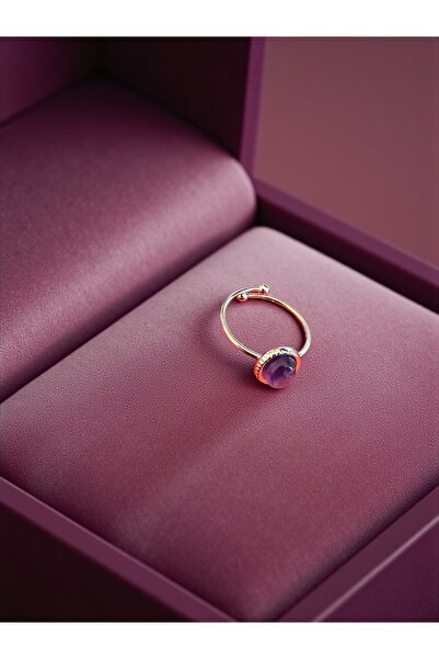 Taş-Mir Ametist Taşı Doğal Taş Ayarlamalı Paslanmaz Çelik Yüzük