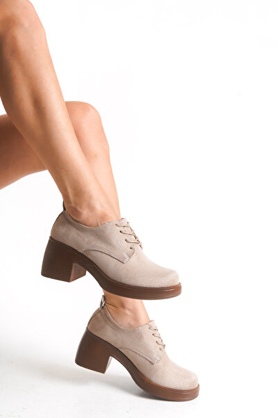 Shoesers Kadın Özel Tasarım Platform Topuklu Zarif Bağcıklı Loafer Makosen Ayakkabı