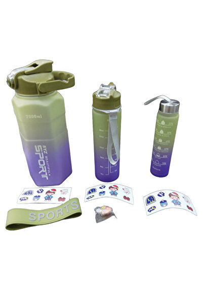 BLUEST SHOP Matara 3'Lü Set 2 Lt+750Ml+250Ml Motivasyon,Spor Su Matarası Su Ş...