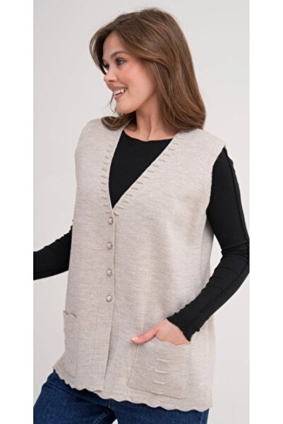 Fresh&Moda Women's Mother Plus Size Knitwear Plain Model Vest
