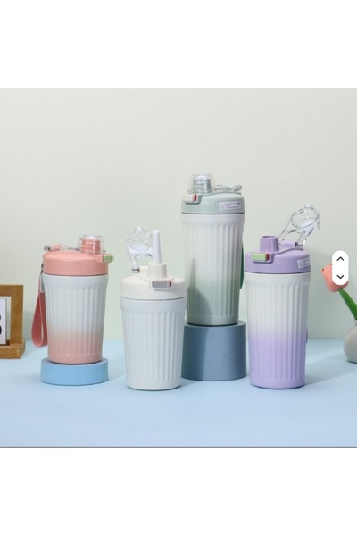 Generic 600ml Color Gradient Ribbed Thermal Water Cup or Flask with Foldable Handle HZ062