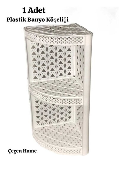 ÇEÇEN HOME Beyaz Plastik 3 Katlı Banyo Köşeliği Banyo Yanı Köşelik Şampuanlık...