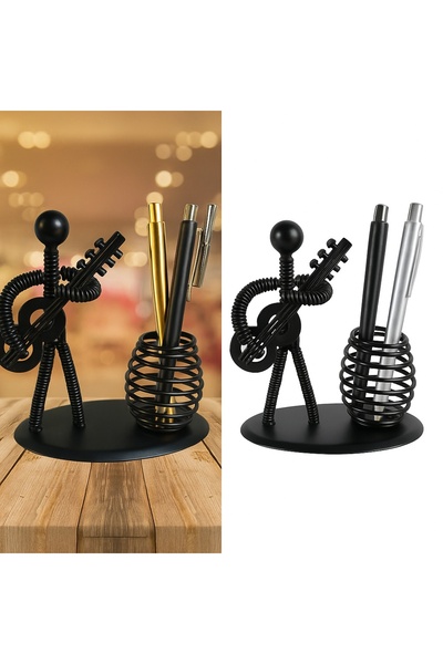 SAZAK AKSESUAR Siyah Metal Adam Müzisyen Tasarımlı Dekoratif Masaüstü Kalemli...