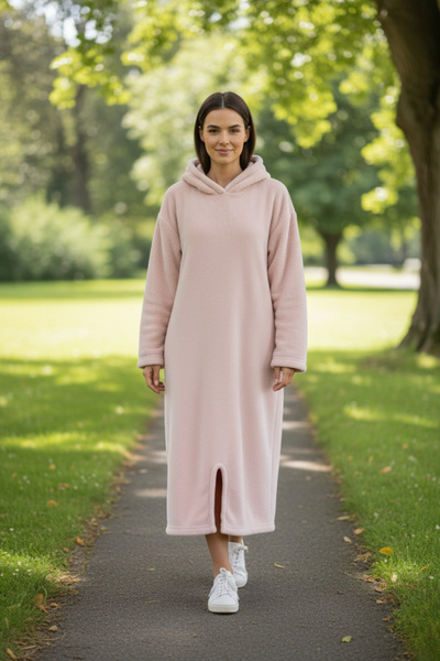 Mislina Home Serona Wellsoft Plush Hooded Long Poncho Soft Textured Wearable Tv Blanket |   Powder