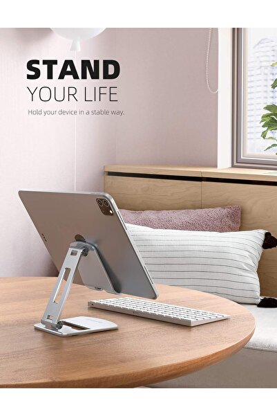 Lamicall Tablet Stand, Foldable Adjustable Dock for 4.7–13" Tablets, Silver