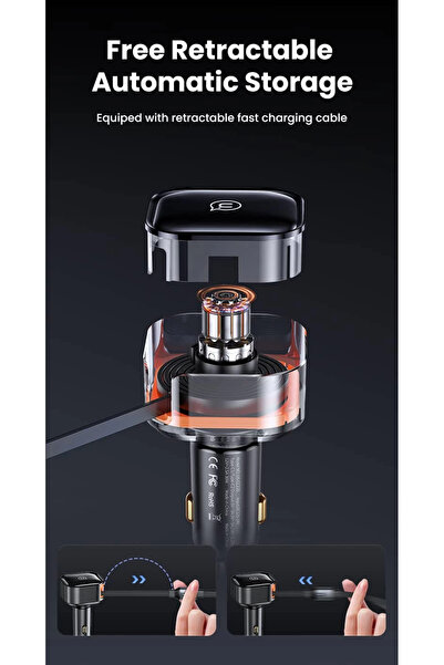 Usams C41 30W Car Charger with 2-in-1 Retractable Type-C+Type-C Cable