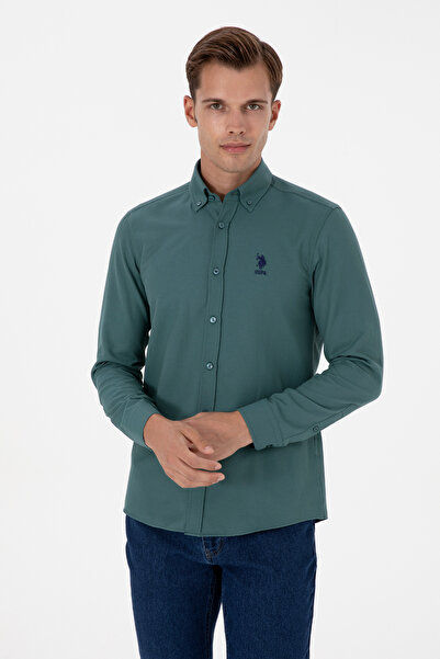 U.S. Polo Assn. Camasa Barbat Pe Verde Hooker Cu Textura Fina Si Logo Brodat