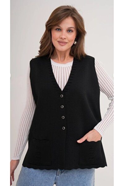 Fresh&Moda Women's Mother Plus Size Knitwear Plain Model Vest