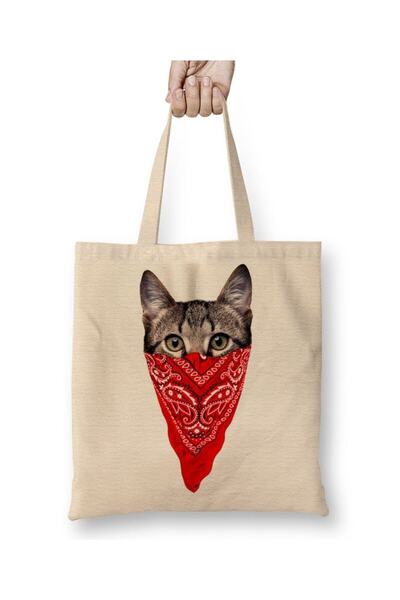 Toyaso Gangster Cat Cat White Tote Bag Τσάντα αγορών με μακρύ χερούλι Τσάντα ...