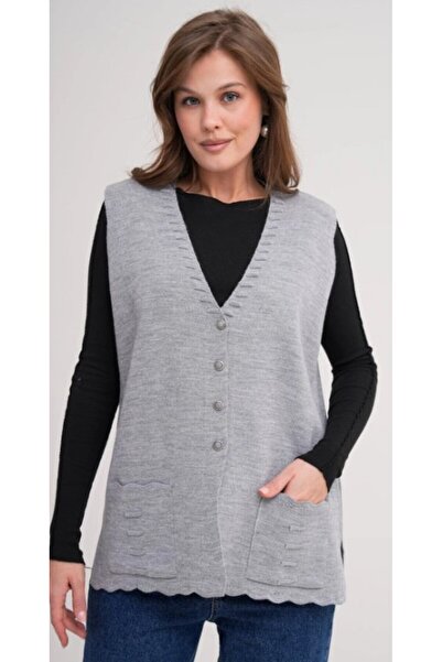 Fresh&Moda Women's Mother Plus Size Knitwear Plain Model Vest