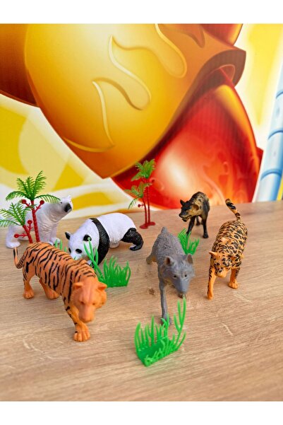scntoys Vahşi Hayvanlar 6'lı Set Panda Kurt Çita Aslan Kaplan Oyuncak Hayvan 6 Adet Aksesuarlı