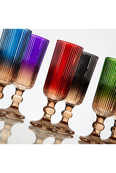 sumetron Diamond Julia 6'lı Gold-Rengarenk- Kahveyanı Bardak Seti-Meşrubat-Su Bardak Seti -165ml- OrganikBoya