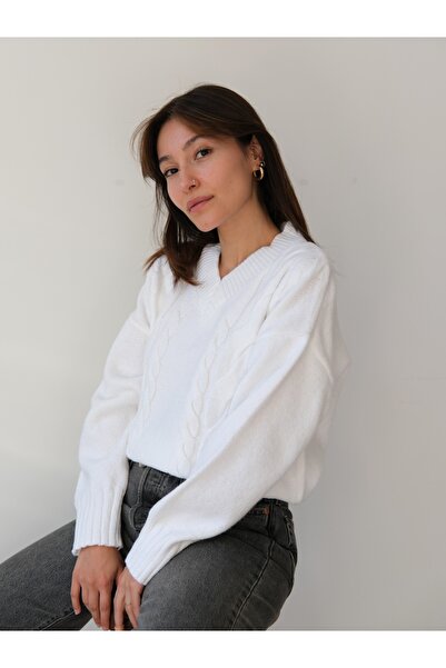 SolQ Oversized Women's V-Neck Elegant Soft Textured Stylish Hair Knit Sweater