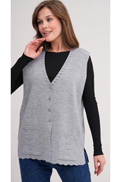Fresh&Moda Women's Mother Plus Size Knitwear Plain Model Vest