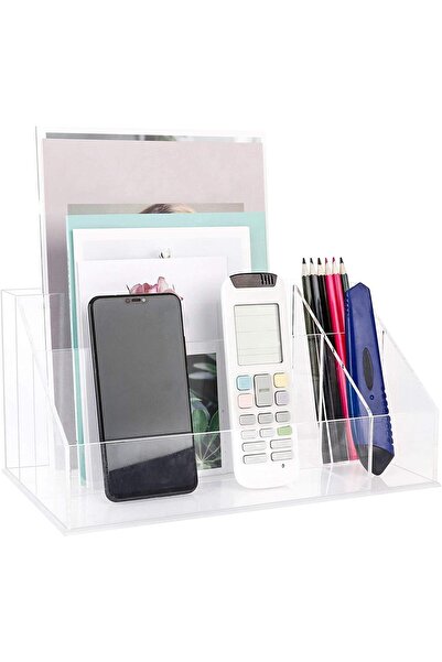 Slasa Clear Acrylic Desk Organizer 31x17.5x14.7cm Paper Tray & Makeup Storage Box