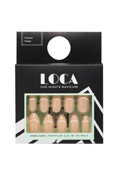 Luka Self-Adhesive Artificial Nails from - Almond Beige with White Tip #26