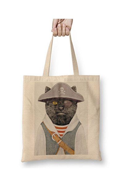 Toyaso Geantă din pânză albă Pirate pisică Cats Geantă de cumpărături cu mâne...