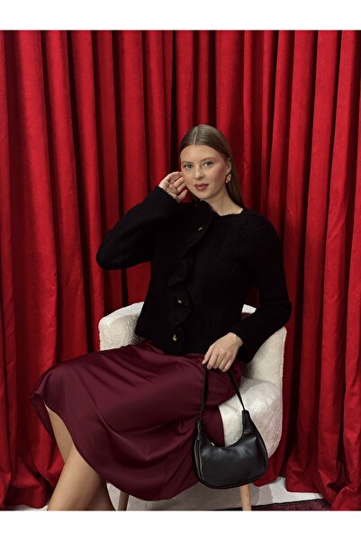 Neva Wear Asymmetrical Cut Pat Detailed Embroidered Knit Cardigan