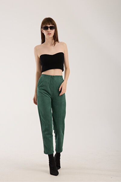 DeChival Suede Pants - Pencil Suede Pants with Pockets Model