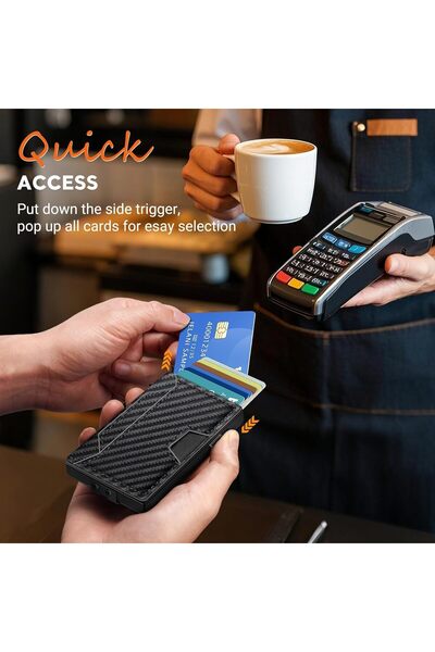 KASTWAVE Pop-Up Slim Metal RFID Card Holder Wallet (Carbon Fiber)
