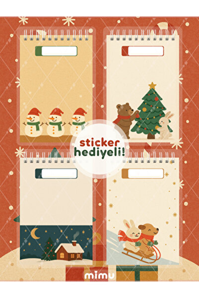Mimu Art Studio Yılbaşı Defteri 4’lü Set A6 Spiralli Kareli 48 Yaprak Kalın K...
