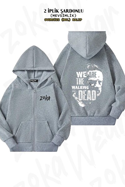 ZOKAWEAR Cardigan unisex cu glugă cu fermoar We Are The Walking Dead cu impri...
