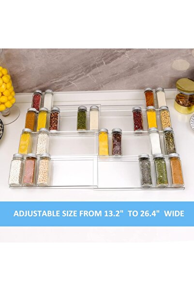 Slasa Clear Adjustable 4-Tier Acrylic Spice Drawer Organizer 33–67cm 2 Pack