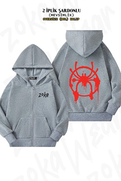ZOKAWEAR Унісекс Miles Morales Spider Logo з принтом Oversize з принтом на спині, на блискавці, з капюшоном