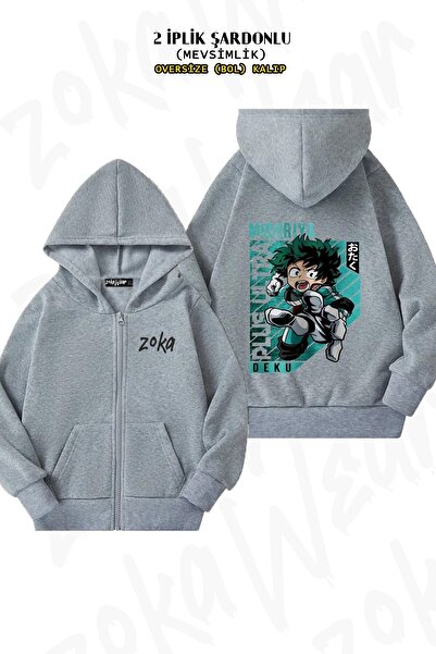 ZOKAWEAR Унісекс My Hero Academia Izuku Midoriya Plus з принтом Oversize з принтом на спині, на блискавці, з капюшоном
