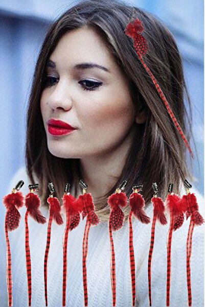 PRODİVA Αξεσουάρ μαλλιών με κλιπ, συνθετικό φτερό φασιανού κόκκινο – 10 τεμάχ...