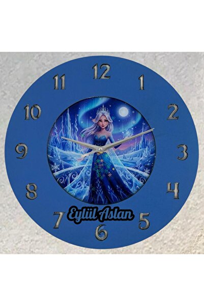 Pelince Kişiye Özel İsimli Buzlar Kraliçesi Çocuk Odası Duvar Saati | Epoksi Resimli & Rakamlı | 35 cm