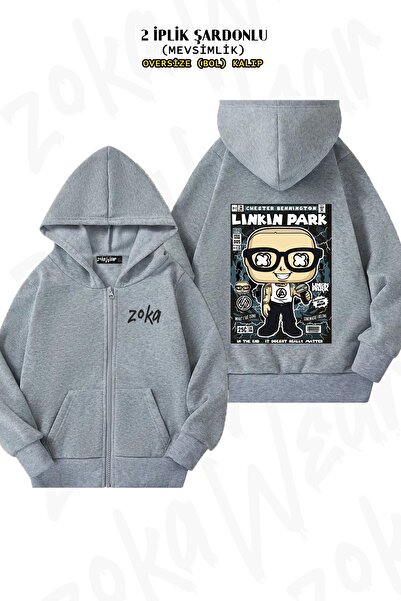 ZOKAWEAR Unisex Linkin Park 3 με τύπωμα oversized Ζακέτα με κουκούλα με φερμουάρ με τύπωμα