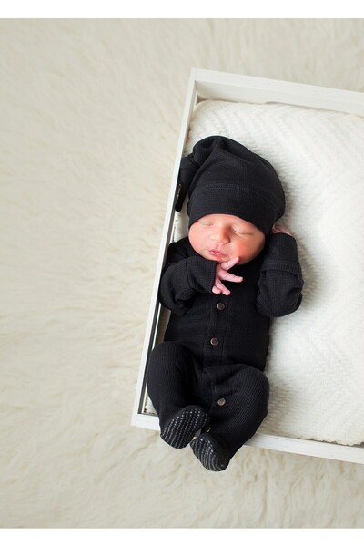 Lovedbaby Body bebe din 100% bumbac hipoalergenic - certificat GOTS, Black, N...