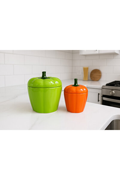 PEKPLUS Green Orange 2-Piece Stuffed Pepper Shaped Storage Container Spice Rack, Kura Piped K,
