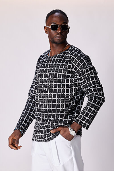 Superbluemexico Unisex Jacquard Patterned Long Sleeve Tshirt