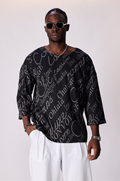 Superbluemexico Unisex Jacquard Patterned Fakir Sleeve T-Shirt