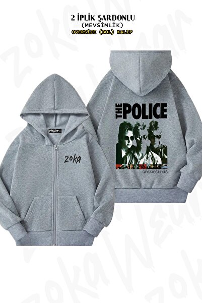 ZOKAWEAR Унісекс The Police v2 з принтом Oversize з принтом на спині, на блискавці, з капюшоном