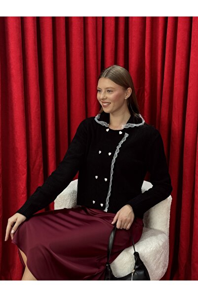 Neva Wear Elegant Lace Collar Buttoned Knitwear Jacket